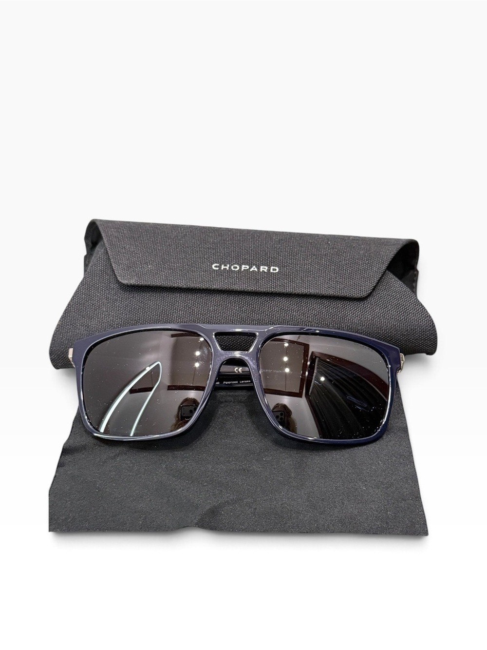 NWOT Chopard SCH311 Polarized Navy Navigator Sunglasses 59mm Italy B21P + Case